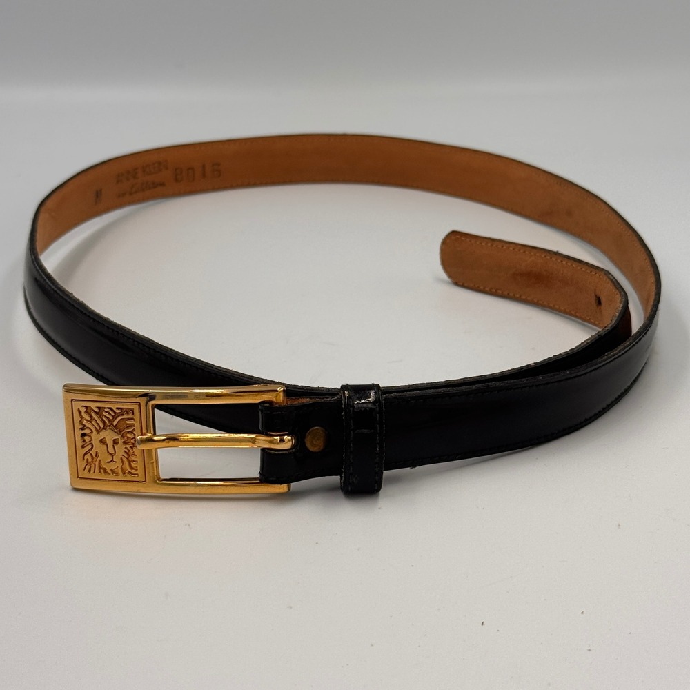 Anne Klein for Calderon Vintage Black Leather Lion Head Buckle Belt Medium